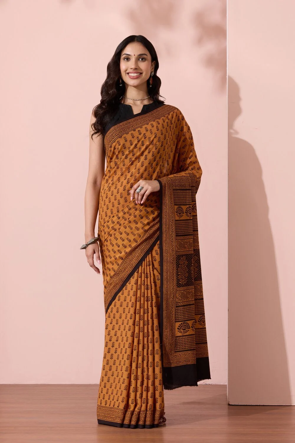 Yellow Bagh Block Printed Pure Cotton Saree